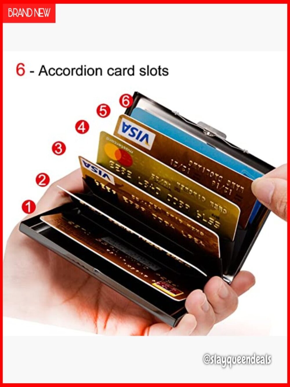 Slim Metal RFID Credit Card Holder with 6 Slots, Stainless Steel & PU Leather - Picture 3 of 6